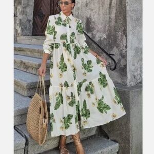 ZARA Green and Yellow Ruffled Tiered Maxi
Sundress Size Large